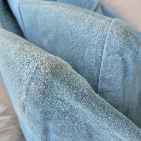 Women's Teal Suede Trench Coat - Picture 5 of 7